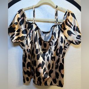 Plus Size Leopard Print Off the shoulder satin blouse